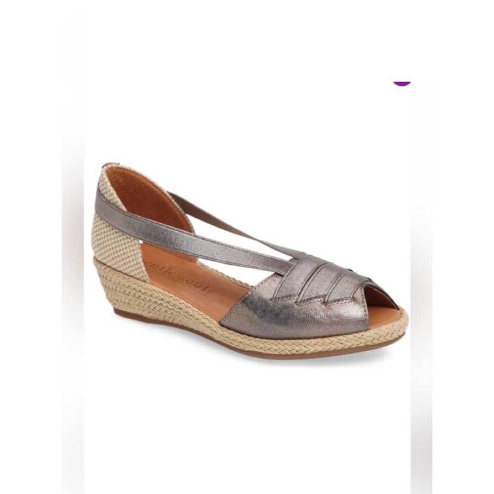 Gentle Souls Lena Metallic Leather Peep-Toe Espadrille Sandals Women's Size 9